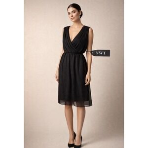 Black Halo Silk Chiffon Draped V-Neck Lightweight, NWTs Dress Size 6 Made in USA